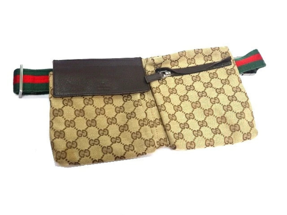 Gucci Bag Waist Crossbody Bum GG Canvas Embossed Beige Cream Brown Sherry